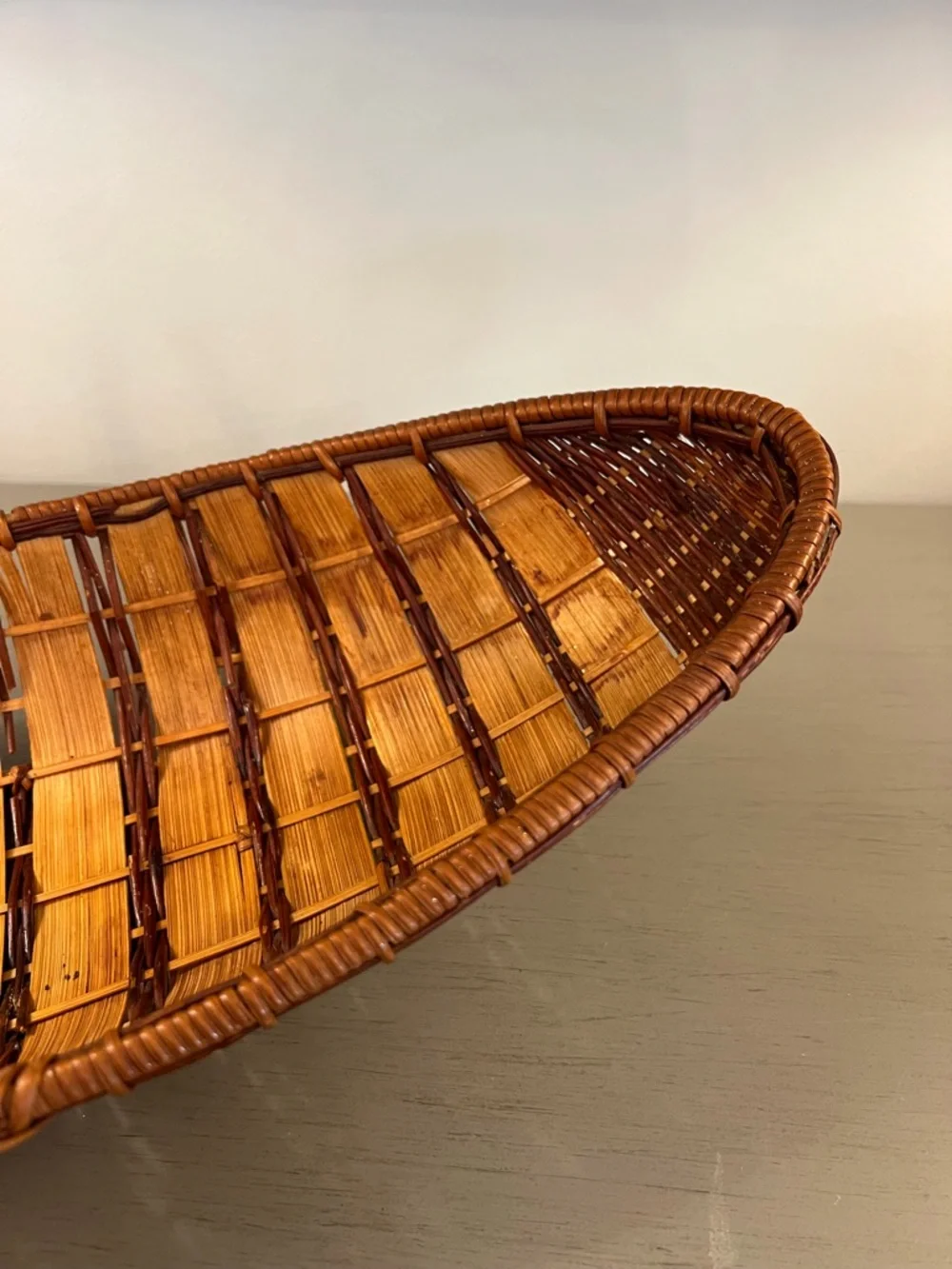 Vintage Japanese Ikebana Boat Basket Hand Woven Eye Of God Flowers Bread Fruit